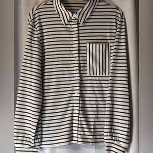 Woman Brown & Cream Striped Button Down Shirt, size Sm